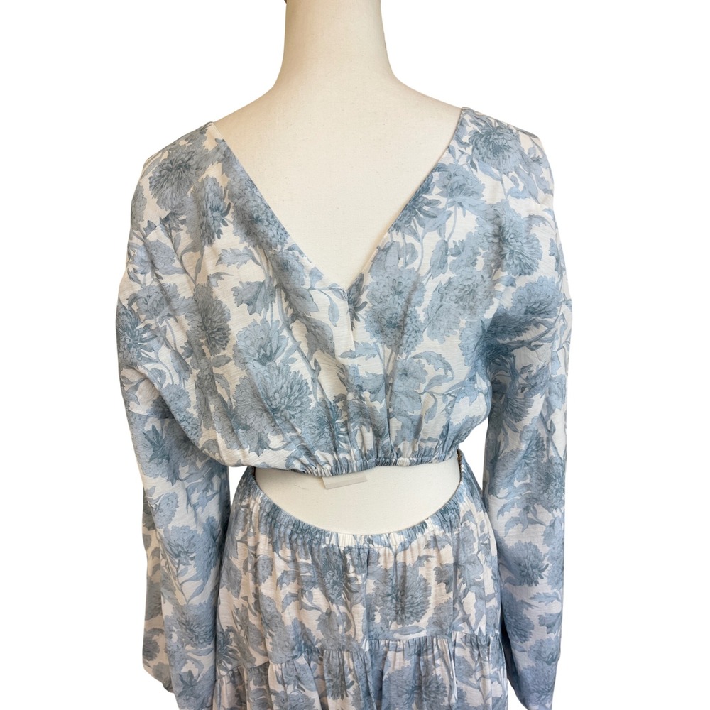 VINCE Dahlia Double V Neck Midi Dress Sz M Blue Floral Cutout Cottage Wedding - Picture 7 of 14